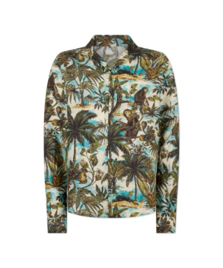Monkey Print Notch Collar Shirt