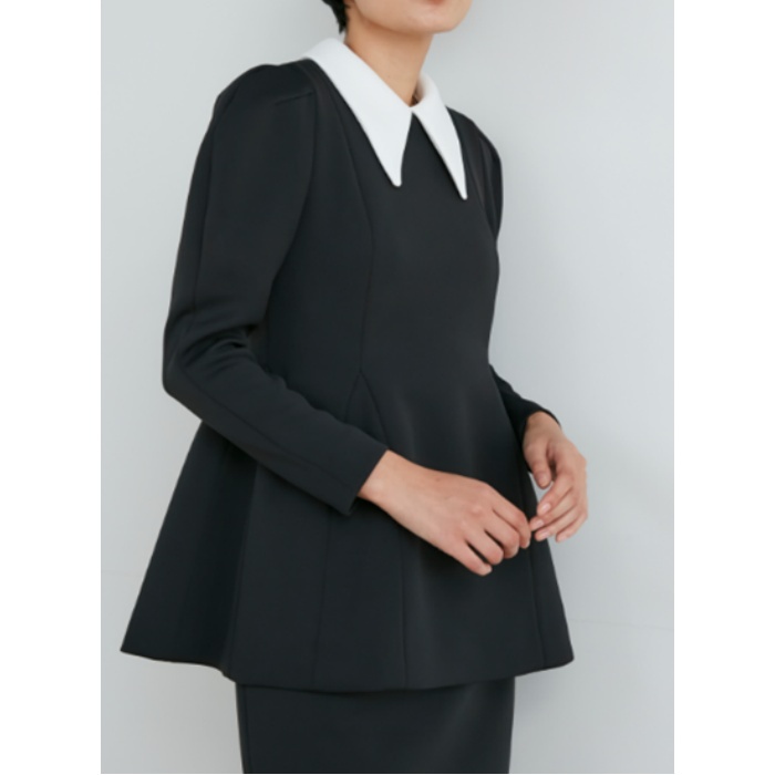 24SS✨️23区 R エンシュク Aライン リボンブラウス 塩縮加工 ブラック 
