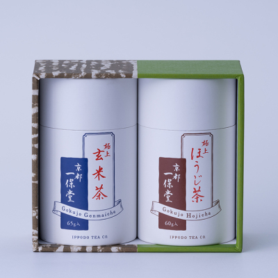 極上ほうじ茶 ・ 極上玄米茶　紙筒詰合せ【夏みやげ】