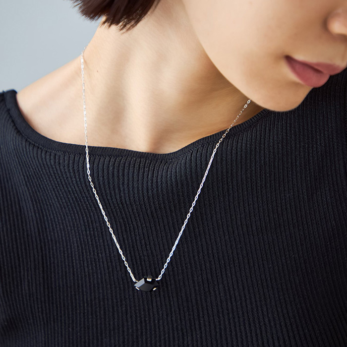 ジェムネックレス ブラックカルセドニー_65323 シルバー(sn250304