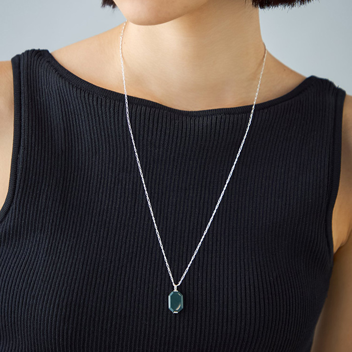 ジェムネックレス グリーンジャスパー_65325 シルバー(sn250306)｜阪神