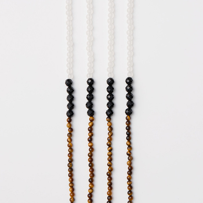 ジェムネックレス ブラックカルセドニー×タイガーアイ×クォーツ_65330