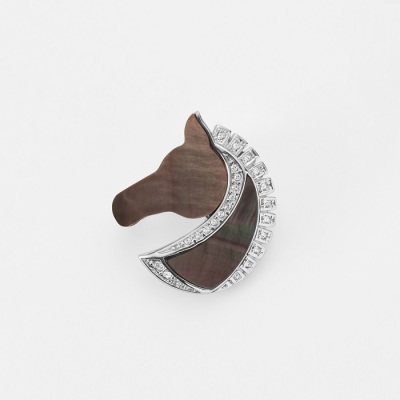 黒蝶貝 馬 ブローチ