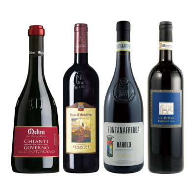 ［P-13］イタリア銘醸ワイン　「トスカーナVSピエモンテ」飲み比べ赤4本セット【大ワイン祭・ちょっと贅沢なワインセット】