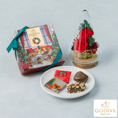 クリスマス グラスドームＲ＆ゴディバ ブッシュ ド ノエル アソートメント4粒入