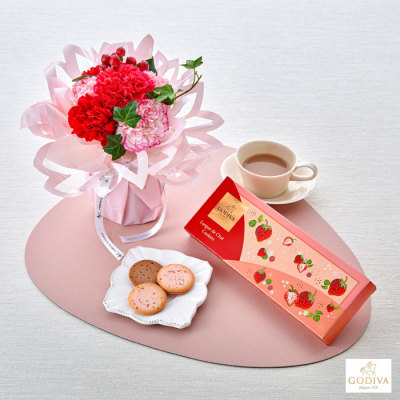 生花シュシュS＆GODIVA「あまおう苺8枚入」