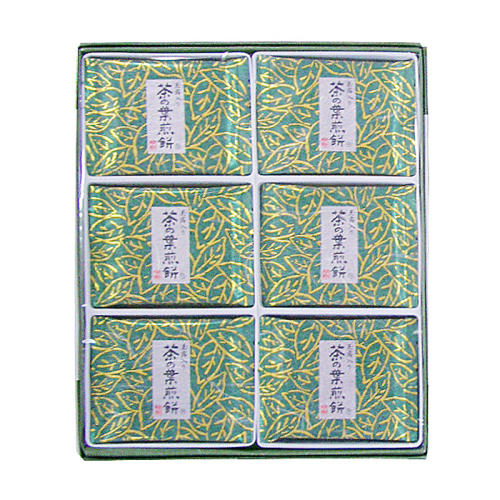 グリーンの箱に入った京煎堂の「茶の葉煎餅」