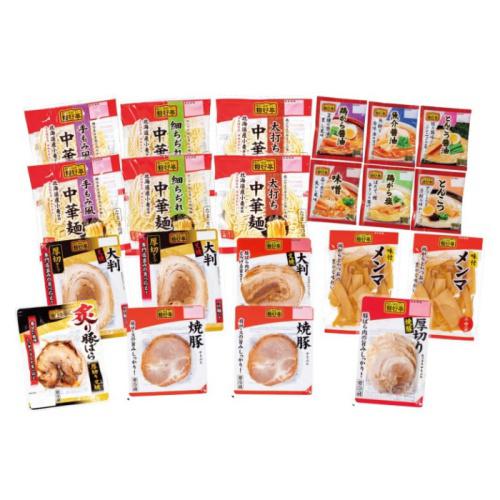 個包装になった6食分のラーメン用麺、スープ、具材が並んでいる。