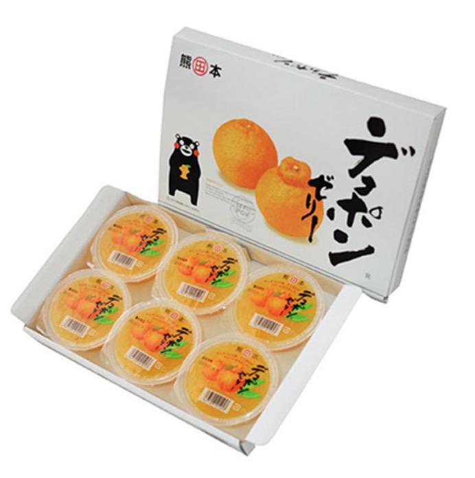 白い化粧箱に入った6つの透明カップ入りデコポンゼリー