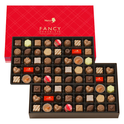 2段ボックスに、80個のひと口チョコレートが詰め合わせになっている