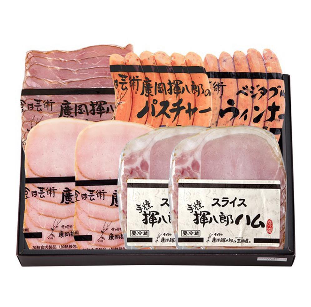黒い化粧箱に入った個包装真空パックのハムやソーセージ
