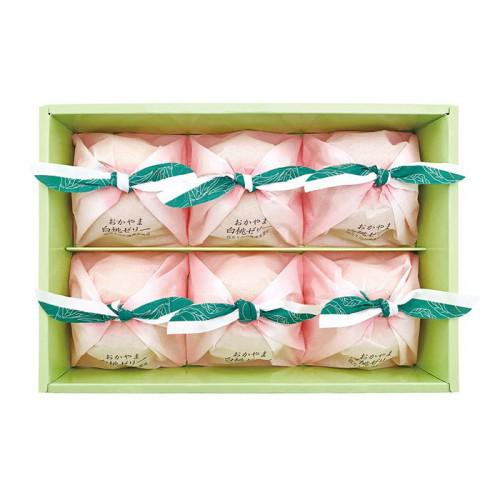 グリーンの箱に入った清風庵の「おかやま白桃ゼリー」
