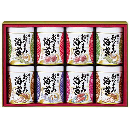 おつまみ海苔8缶入りのギフトボックス。
