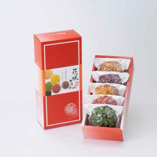 赤い箱に入った花咲かりんの「花咲かりん帯付化粧箱入」