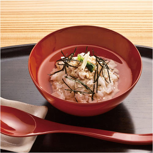赤い茶碗に入った赤坂 松葉屋の「料亭の鯛茶漬け4個入り」