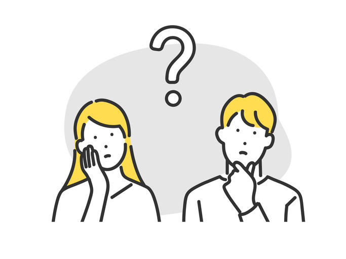 疑問点について考える男女のイラスト