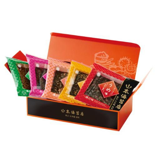 個包装パッケージが彩り華やかな「山本海苔店」の「一藻百味5袋詰合せ」