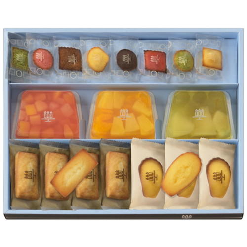 ギフト箱入りテリーヌ型のフルーツゼリーと焼き菓子の詰め合わせ