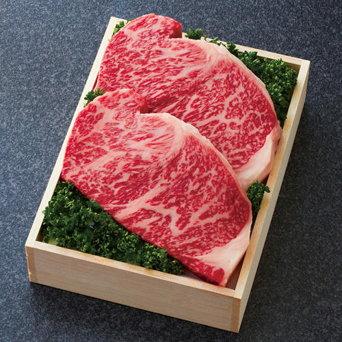 木箱に入ったあしや竹園の「神戸牛サーロインステーキ200g×2枚」
