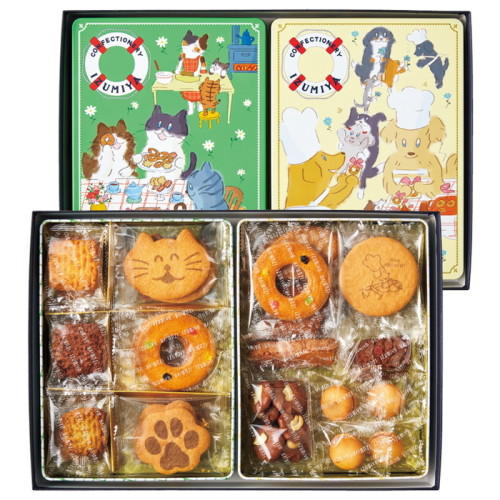 黒い箱に入った泉屋東京店の「アート缶セット(ねこ缶&盲導犬感謝祭)」