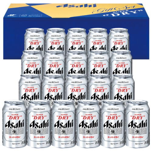 青い箱に入ったアサヒの「スーパードライ生缶ビール」