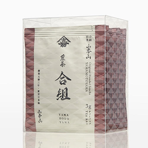 透明なケース入り山本山のブレンド煎茶のティーバッグ 
