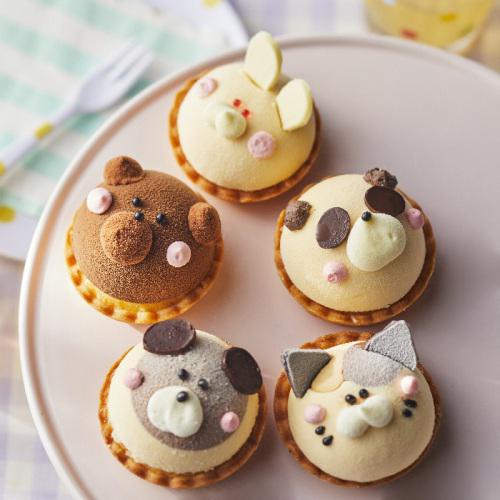 5つの動物の顔をモチーフにしたアニマルケーキ