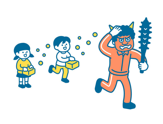 豆まきをする子どもたちのイラスト
