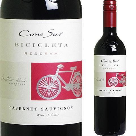 自転車が描かれた赤ワインのボトル