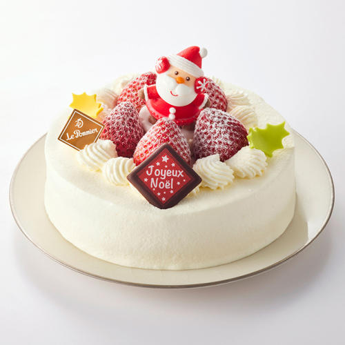 いちごと砂糖菓子のサンタクロースがのったホールサイズのショートケーキ。