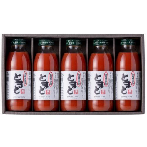 瓶入りのトマトジュースが5本入ったいち粒の「無塩とまとジュースギフトセット」