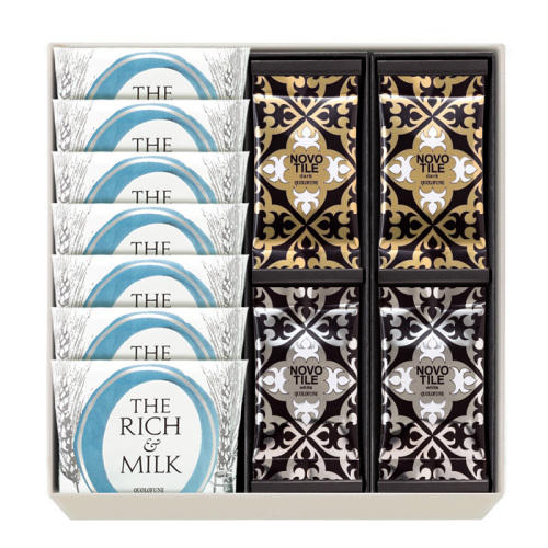 3種類のパッケージデザインで個包装されたお菓子が入ったボックス。