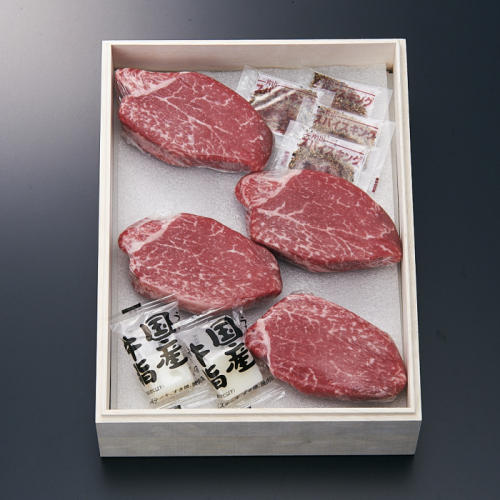 「精肉専門店　つの田」国内産牛肉ステーキ用(ヘレシャトーブリアン) 4枚入り 480gの外観