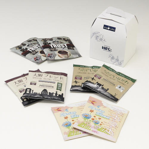 白い箱に入ったコーヒーギャラリーヒロの「ドリップコーヒー8個詰合せ(手提げBOX入り)」