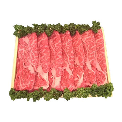 木の箱に入った精肉専門店　つの田の「国内産黒毛和牛しゃぶしゃぶ用(肩ロース)　590g」
