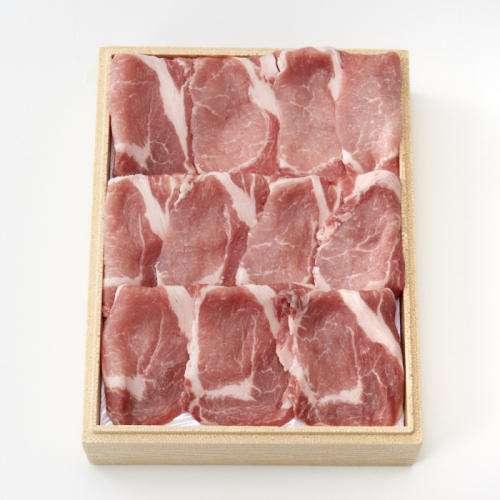 ベージュの木箱に入った精肉専門店　つの田の「国内産 平田牧場 三元もち豚 生姜焼用(ロース) 450g」