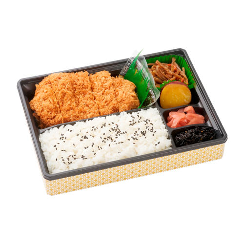 ロースかつに付け合わせ4品とご飯が入った弁当