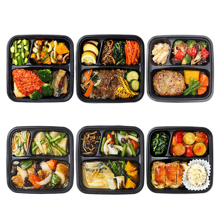 6種類の冷凍弁当が並んでいる