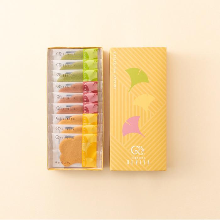 黄色い箱に入った鎌倉紅谷の「鎌倉だより 9枚入」