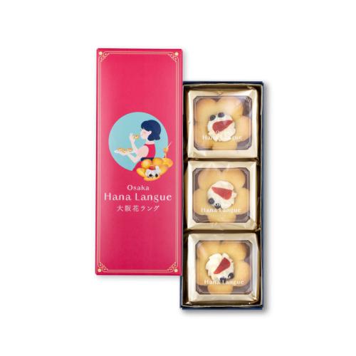 ピンクの箱に入った大阪花ラングの「大阪花ラング 3個入」