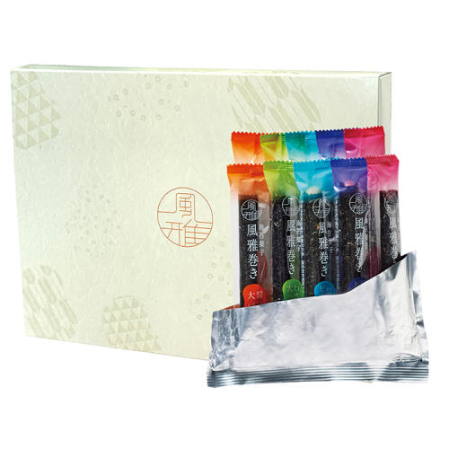 ベージュの箱に入った風雅の「風雅巻き詰め合わせ CG」