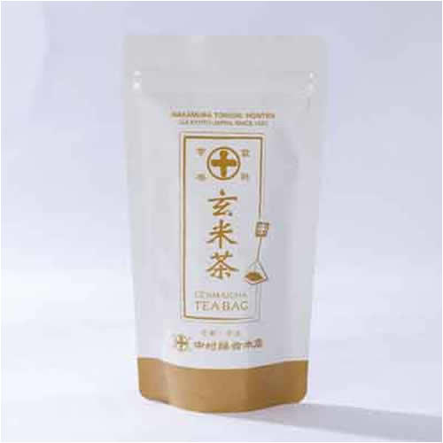 白地の上品なパッケージに入った「中村藤吉本店」のお茶「玄米茶ティーバッグ」