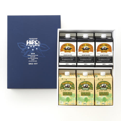 青い箱に入っているオーガニックアイスコーヒー6本