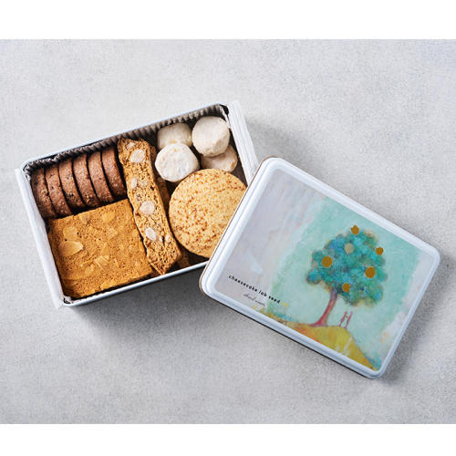 デザインがおしゃれな「チーズケーキラボシード」の「seedのエシカルクッキー缶」