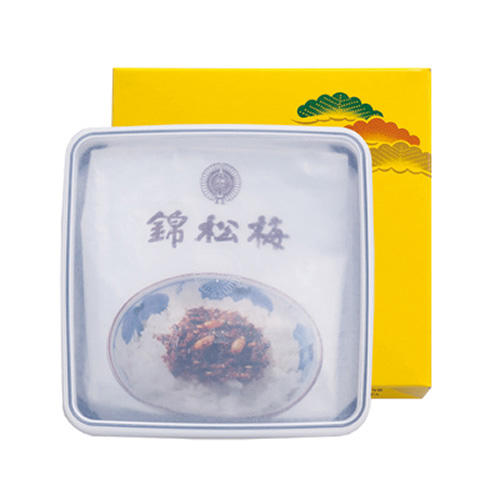 佃煮ふりかけが入ったプラスチック容器と化粧箱