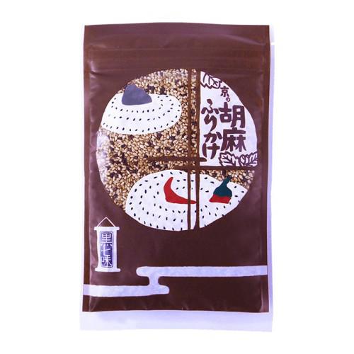 赤い唐辛子のイラストが描かれた胡麻ふりかけの茶色のパッケージ