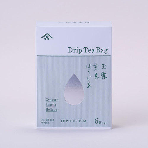 ブルーを基調とした一保堂茶舗のドリップティーバッグ3種セットの箱