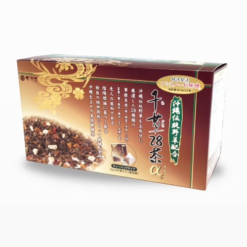 千草物産の千草28茶α ティーバッグタイプの茶色い箱