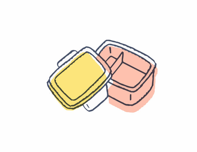 タッパーの蓋の開いた状態を描いたイラスト