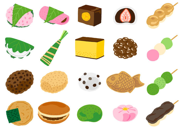 いろいろな種類の和菓子のイラスト